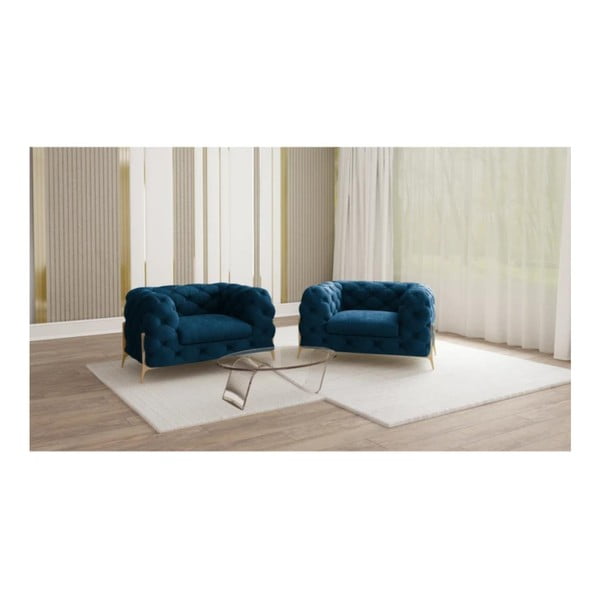 Poltrona blu scuro con rivestimento in velluto Chelsea Bis – Ropez-image-1