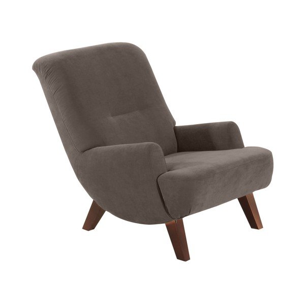 Poltrona grigio-marrone con gambe marrone scuro Brandford Velor - Max Winzer