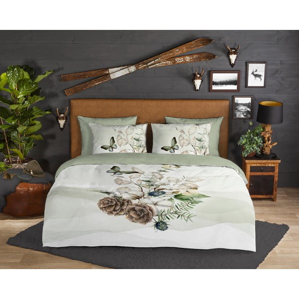 Set lenzuola letto una piazza e mezza in flanella verde-crema 140x220 cm Marjan - Good Morning-image-1