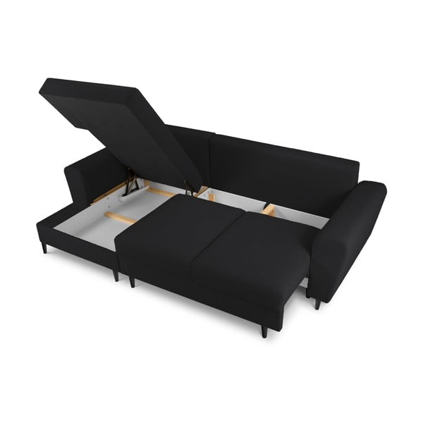 Divano angolare nero allungabile e con contenitore (con penisola a sinistra/con chaise lounge) con rivestimento in bouclé Kyoto – Cosmopolitan Design-image-3