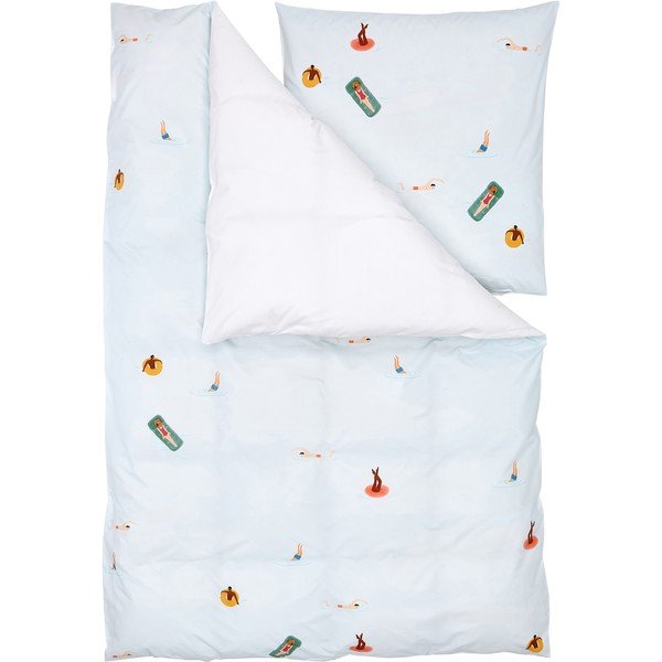 Biancheria da letto singola azzurra in percalle di cotone , 155 x 220 cm Swim - Westwing Collection