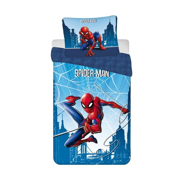 Set copripiumino e federa da bambini blu in cotone per letto singolo 140x200 cm Spider-man "Blue" – Jerry Fabrics
