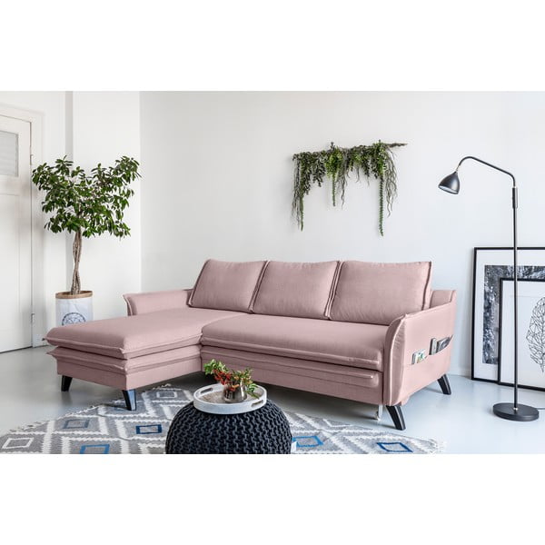 Divano letto angolare rosa cipria, angolo sinistro Charming Charlie - Miuform-image-3