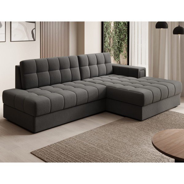 Divano angolare grigio tortora allungabile (con penisola a destra/con chaise lounge) con rivestimento in velluto Blezalt – ELTAP-image-3