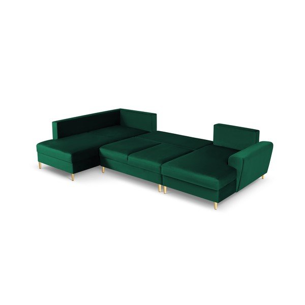 Divano angolare verde allungabile e con contenitore (con penisola a sinistra/a U) con rivestimento in velluto Kyoto – Cosmopolitan Design-image-2