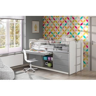 Letto da bambini rialzato bianco/grigio con contenitore con rete inclusa 90x200 cm Bonny – Vipack