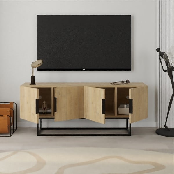 Tavolo TV in rovere colore naturale 140x55 cm Titan - Marckeric-image-4