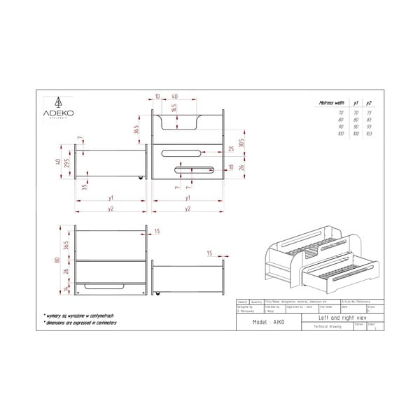 Letto per bambini con letto estraibile in colore naturale 80x200 cm AIKO - Adeko-image-3