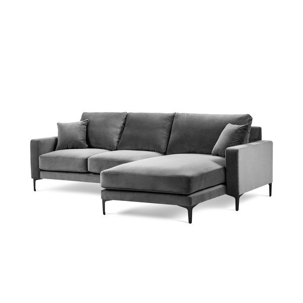 Divano angolare in velluto grigio, angolo destro Harmony - Kooko Home-image-2