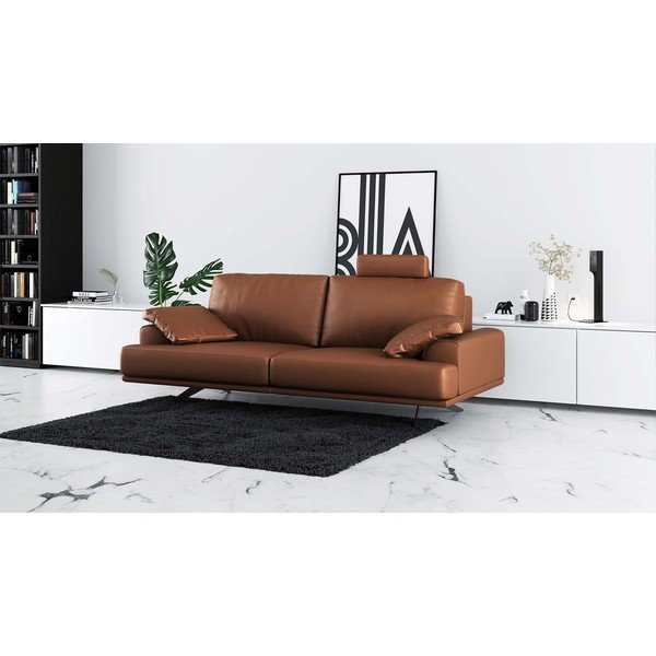 Divano in pelle marrone cognac 220 cm Prado - MESONICA-image-1