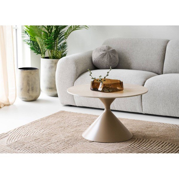 Tavolino da salotto rotondo beige con piano in ceramica ø 70 cm Annecy – House Nordic-image-1