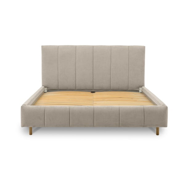 Letto matrimoniale imbottito beige con doghe in legno 160x200 cm Zee - Scandic-image-2