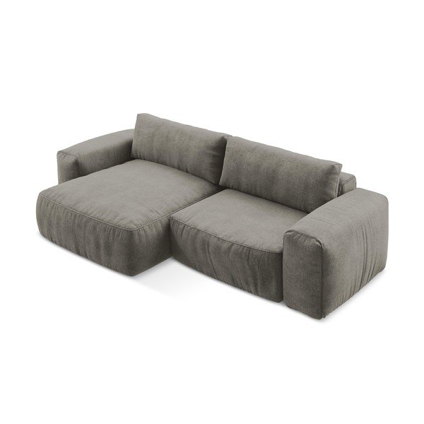 Divano angolare grigio allungabile (con penisola a sinistra/con chaise lounge) con rivestimento in ciniglia Kuki – Makamii-image-3
