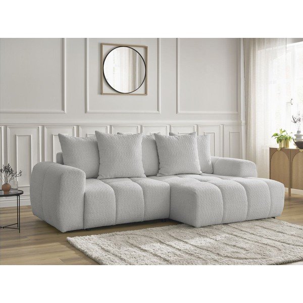 Divano angolare grigio chiaro allungabile/con contenitore (con penisola a destra/con chaise lounge) con rivestimento in bouclé Roxelane – Bobochic Paris-image-3