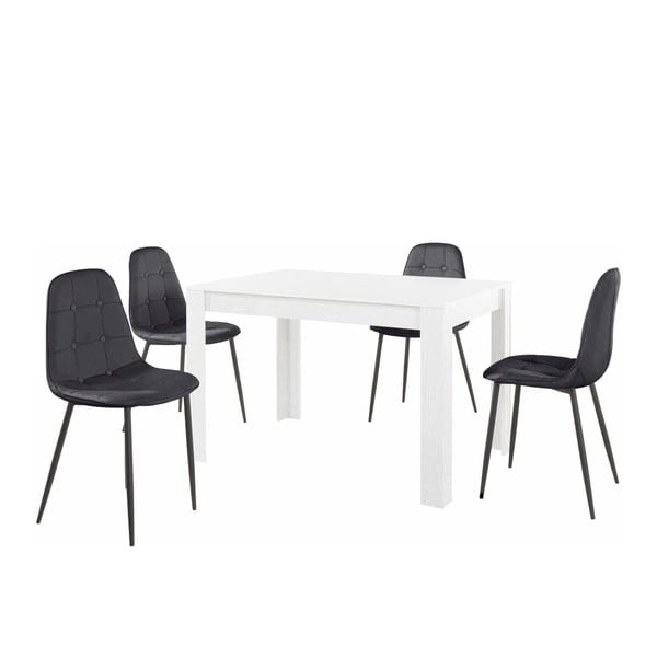 Set di tavolo da pranzo bianco e 4 sedie da pranzo nere Lori Lamar - Støraa
