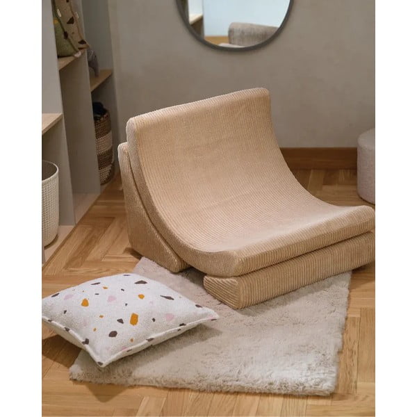 Cuscino per divano da bambini color crema con rivestimento in bouclé e ciniglia Terrazzo Block – Wigiwama-image-1