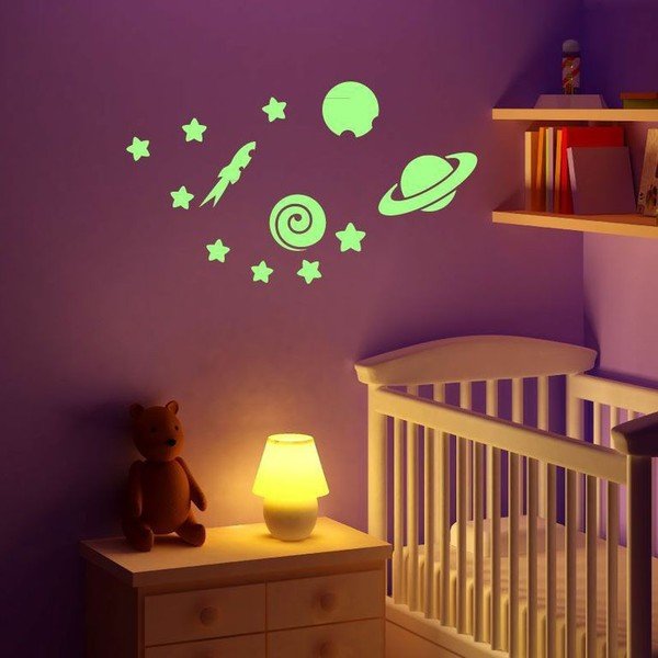 Ve tmě svítící samolepka Planets and Stars, 55x10 cm
