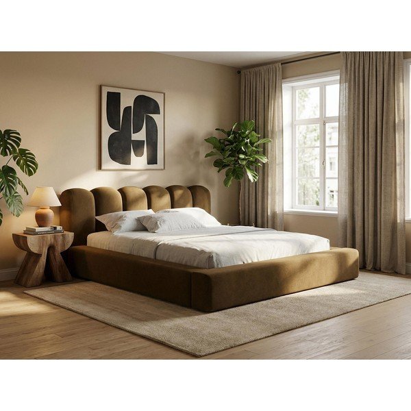 Letto matrimoniale imbottito crema con vano contenitore con griglia 160x200 cm Mano - Makamii-image-1