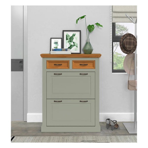 Scarpiera verde/colore naturale chiaro in pino massiccio con ante ribaltabili 90x115x30 cm Selma – Støraa-image-1