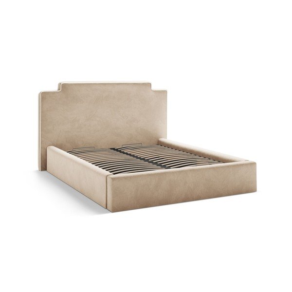 Letto matrimoniale imbottito beige con contenitore con rete inclusa 140x200 cm Princess – Micadoni -image-1