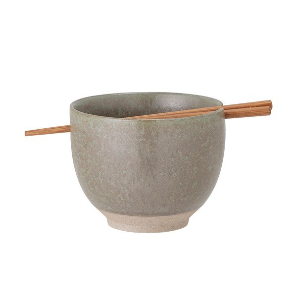 Ciotola in gres grigio con bacchette , ø 13 cm Masami - Bloomingville-image-3