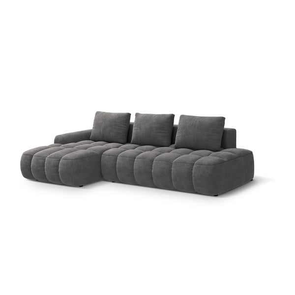 Divano angolare grigio allungabile/con contenitore (con penisola a sinistra/con chaise lounge) con rivestimento in velluto Linz – Cosmopolitan Design-image-2