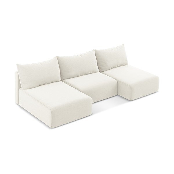 Divano angolare color crema allungabile/con contenitore (a U) con rivestimento in velluto Kalena – Makamii-image-3