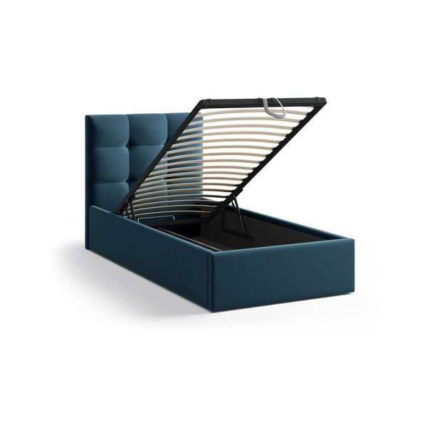 Letto singolo imbottito blu con contenitore con rete inclusa 90x200 cm Phaedra – Micadoni -image-1