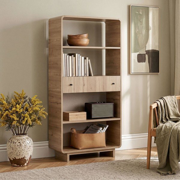 Libreria colore naturale chiaro con effetto rovere 78x153x34 cm Senza – Nordure-image-2