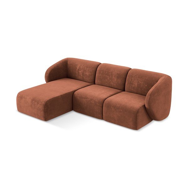Divano angolare color terracotta (con penisola a sinistra/con chaise lounge) con rivestimento in ciniglia Lani – Makamii-image-2