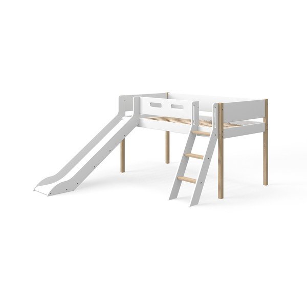Letto rialzato per bambini bianco con scivolo , 90 x 200 cm White - Flexa