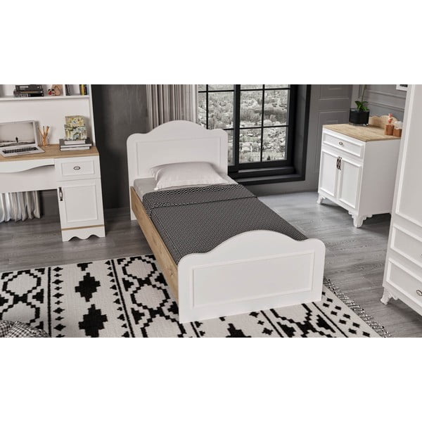 Letto singolo in bianco e naturale 90x190 cm Alessa - Kalune Design-image-1