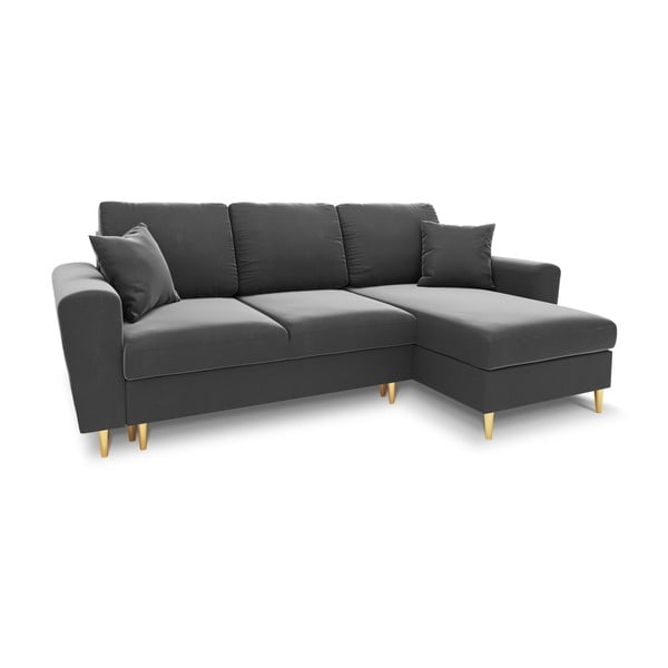 Divano angolare grigio chiaro allungabile e con contenitore con rivestimento in velluto Kyoto – Cosmopolitan Design