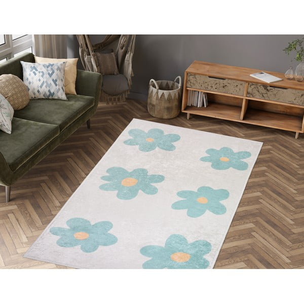 Tappeto per bambini color menta e avorio lavabile 60x100 cm Cute Flowers Green – Vitaus-image-1