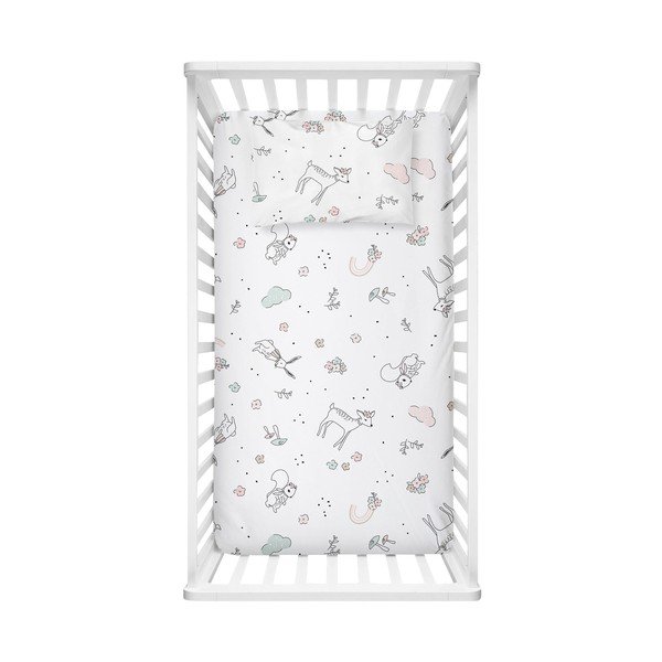 Set di lenzuolo e federa per bambini bianco in cotone renforcé per culla 70x120 cm Flowers – Mijolnir