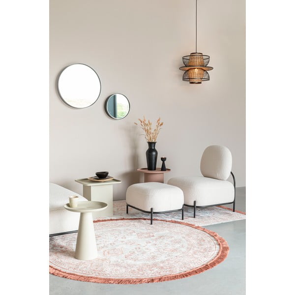 Poggiapiedi color crema con rivestimento in bouclé Hocker Polly – White Label-image-1