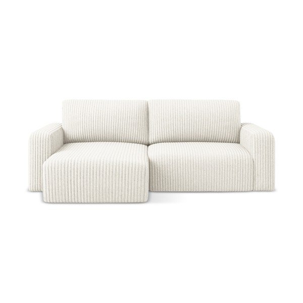 Divano angolare color crema allungabile/con contenitore (con penisola a sinistra/con chaise lounge) con rivestimento in velluto a coste Kona – Makamii