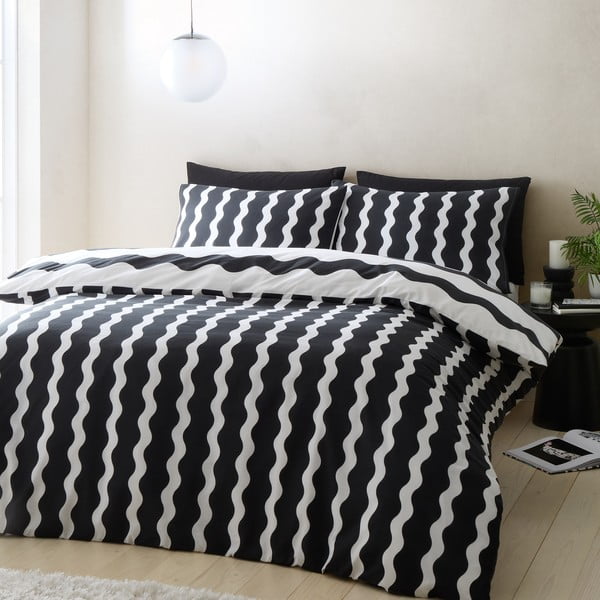 Set copripiumino e federa bianco e nero per letto singolo 135x200 cm Waves – Sassy B-image-2