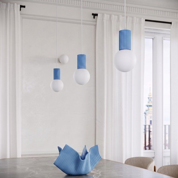 Lampadario azzurro in vetro opale ø 12 cm Orbital – Sollux-image-1