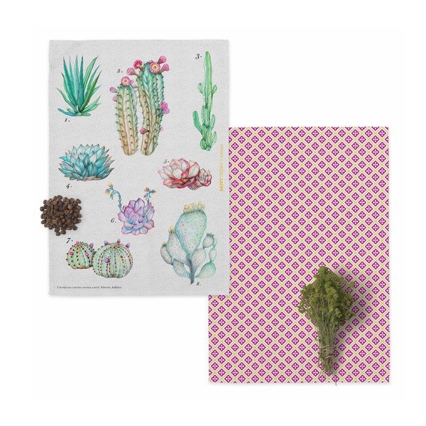 Set di 2 asciugamani da cucina in cotone, 70 x 50 cm Cactus - Happy Friday Basic