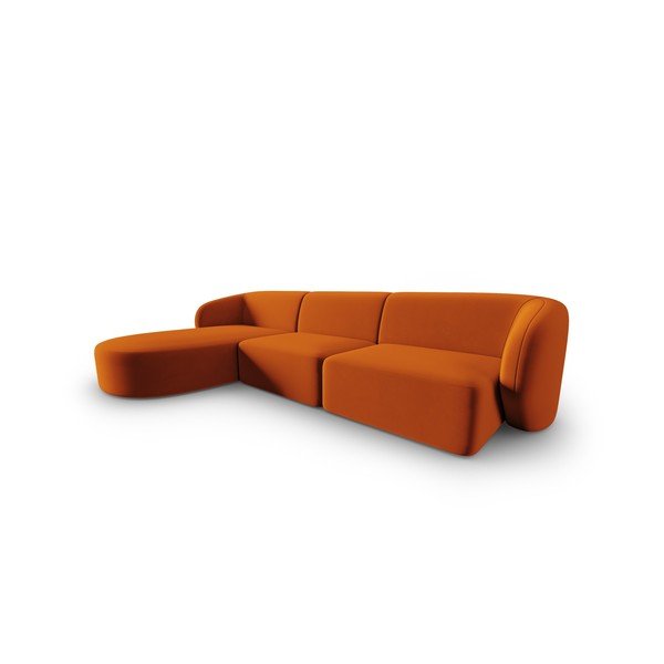 Divano angolare color terracotta (con penisola a sinistra/con chaise lounge) con rivestimento in velluto Paolo – Milo Casa-image-1