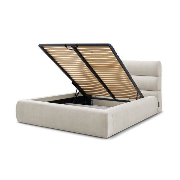 Letto matrimoniale imbottito beige con contenitore con griglia 160x200 cm Jagna - Bobochic Paris-image-4