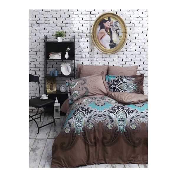 Biancheria da letto in cotone sateen con lenzuolo per letto matrimoniale Jessica Brown, 200 x 220 cm - Unknown