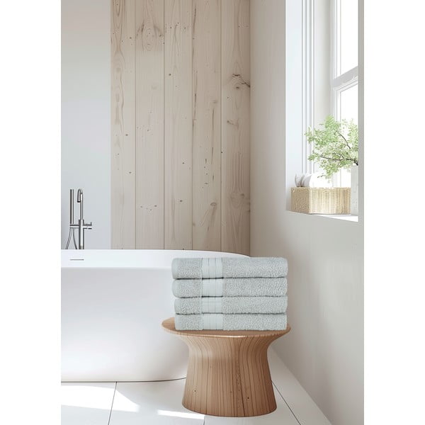 Set di 4 asciugamani in spugna di cotone grigio chiaro 50x100 cm - Good Morning-image-3