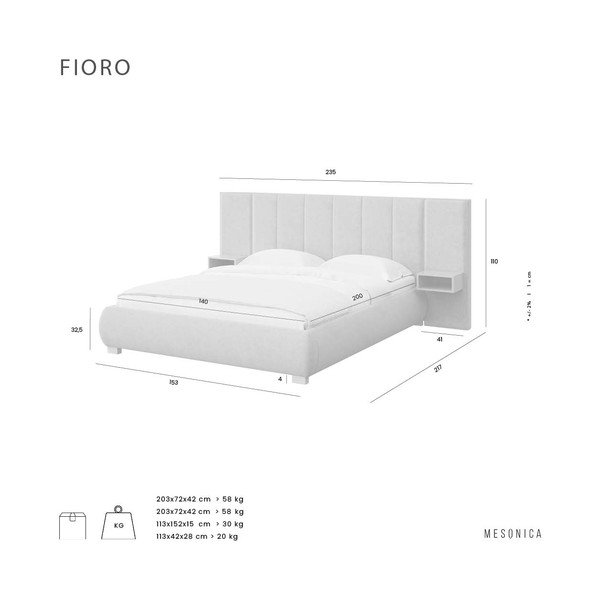 Letto matrimoniale imbottito marrone chiaro con rete inclusa 140x200 cm Fioro – MESONICA-image-4