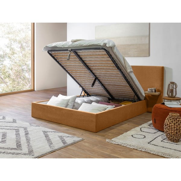 Letto matrimoniale imbottito giallo con contenitore e griglia 160x200 cm Blandine - Bobochic Paris-image-3