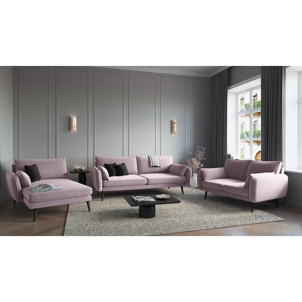 Poltrona lounge in velluto rosa chiaro con gambe nere, angolo sinistro Lento - Kooko Home-image-1