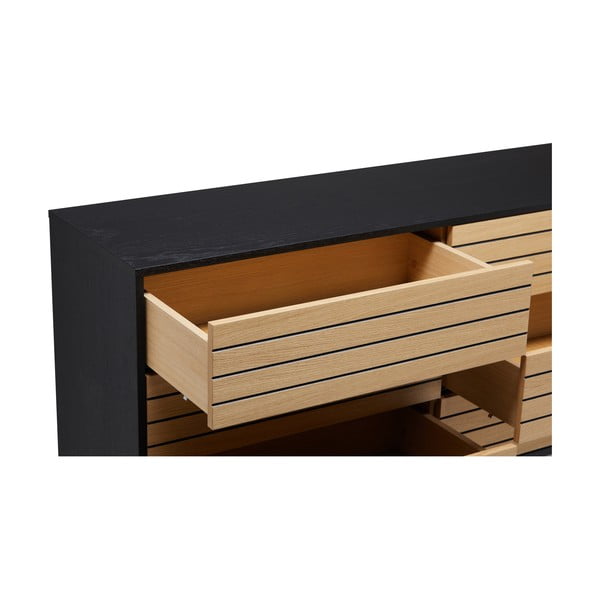 Cassettiera bassa nera/naturale in rovere 140x84 cm Stripe - Woodman-image-1