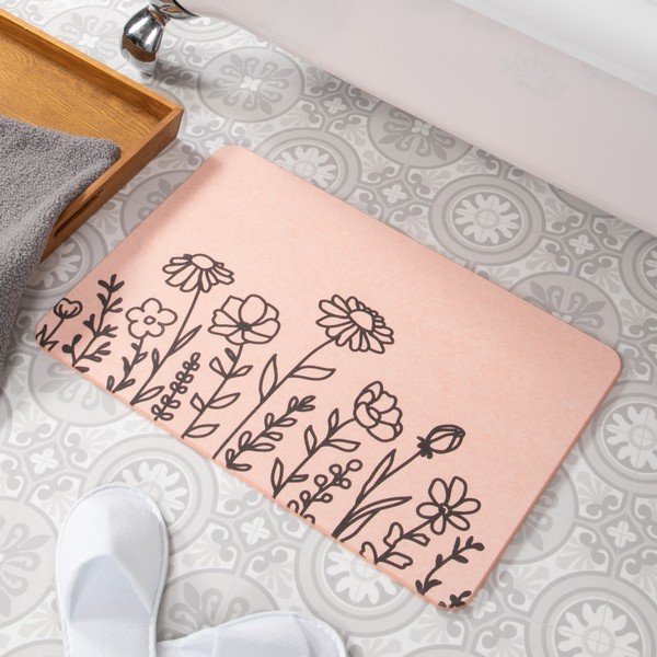 Tappetino da bagno rosa chiaro 39x60 cm Floral Lines - Artsy Doormats-image-1