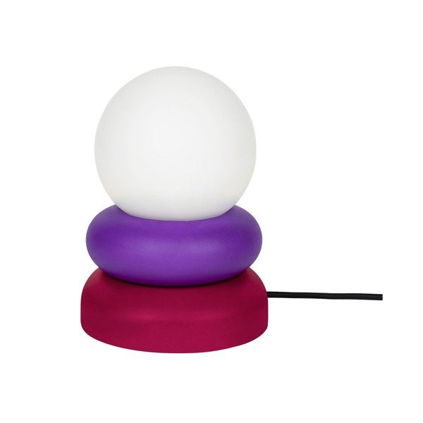 Lampada da tavolo rossa/viola in legno massiccio con paralume in vetro (altezza totale 24 cm) Otem – noo.ma